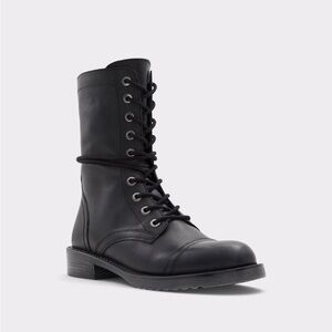 Aldo Black Combat Boots with Lace-Up Design and Sturdy Sole